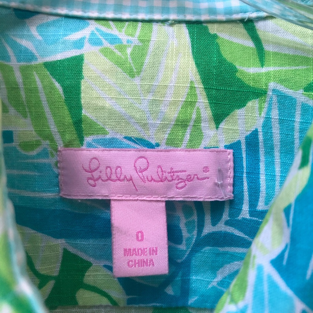 Lilly Pulitzer Size 0 Blue Green Long Sleeve Button Down Top EUC Gator Alley - Picture 4 of 6